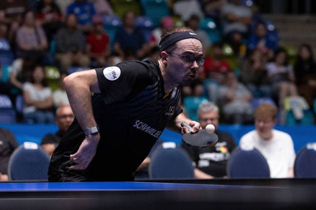 Leo de Nodrest FRA, TTC Schwalbe Bergneustadt in action during the semifinal matches Borussia Düsseldorf TTC Schwalbe of the Liebherr TTBL Final4 at the Süwag Energie ARENA on May 30, 2026, in Frankfurt, Germany Copyright: JoaquimxFerreira
