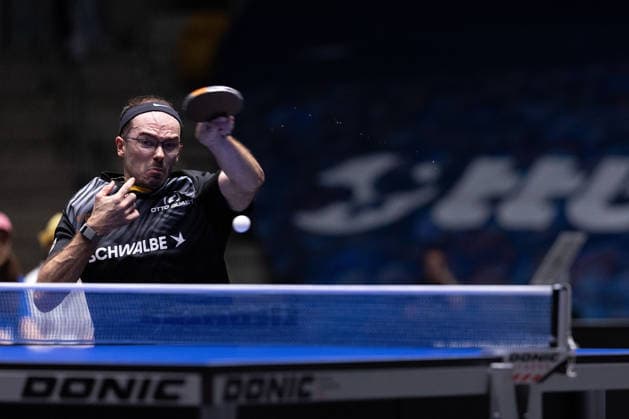 Leo de Nodrest FRA, TTC Schwalbe Bergneustadt in action during the semifinal matches Borussia Düsseldorf TTC Schwalbe of the Liebherr TTBL Final4 at the Süwag Energie ARENA on May 30, 2026, in Frankfurt, Germany Copyright: JoaquimxFerreira