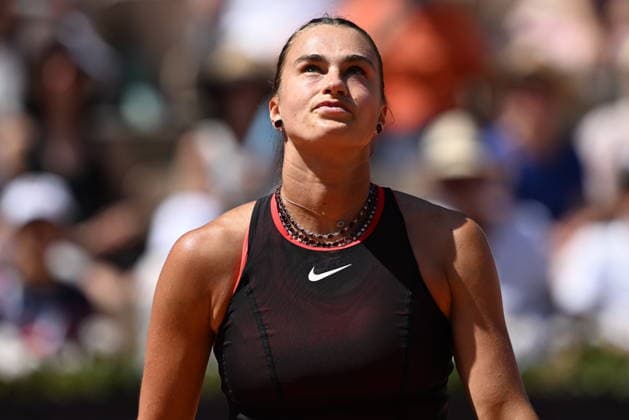 2026 French Open, Roland-Garros - Day 7 PARIS, FRANCE - MAY 30: Aryna Sabalenka competes against Daria Kasatkina (not seen)of Australia during their women s singles third round match on day seven of the French Open (Roland Garros) tennis tournament in Paris, France, on May 30, 2026. Burak Akbulut Anadolu Paris France. Editorial use only. Please get in touch for any other usage.  Copyright: x2026xAnadoluxBurakxAkbulutx