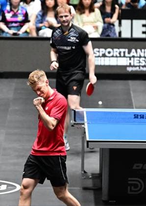 Anton Kallberg in the semi-finals of the TTBL Final Four in Frankfurt The Swede Anton Kallberg from Borussia Düsseldorf successfully in action against Benedikt Duda from TTC Schwalbe Bergneustadt in the semi-finals of the TTBL Final Four in Frankfurt am Main in the Süwag Energie Arena on May 30, 2026 Kallberg equalizes to 2 2 from Frankfurt am Main Hessen Germany