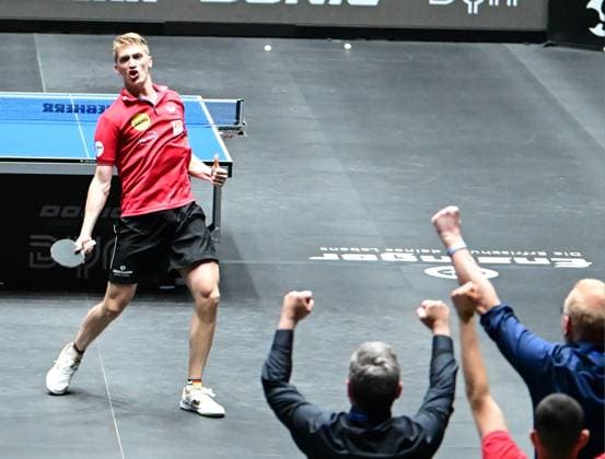 Anton Kallberg in the semi-finals of the TTBL Final Four in Frankfurt The Swede Anton Kallberg from Borussia Düsseldorf successfully in action against Benedikt Duda from TTC Schwalbe Bergneustadt in the semi-finals of the TTBL Final Four in Frankfurt am Main in the Süwag Energie Arena on May 30, 2026 Kallberg equalizes to 2 2 from Frankfurt am Main Hessen Germany