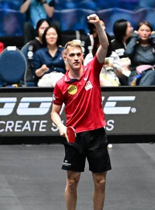 Anton Kallberg in the semi-finals of the TTBL Final Four in Frankfurt The Swede Anton Kallberg from Borussia Düsseldorf successfully in action against Benedikt Duda from TTC Schwalbe Bergneustadt in the semi-finals of the TTBL Final Four in Frankfurt am Main in the Süwag Energie Arena on May 30, 2026 Kallberg equalizes to 2 2 from Frankfurt am Main Hessen Germany