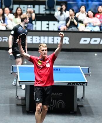 Anton Kallberg in the semi-finals of the TTBL Final Four in Frankfurt The Swede Anton Kallberg from Borussia Düsseldorf successfully in action against Benedikt Duda from TTC Schwalbe Bergneustadt in the semi-finals of the TTBL Final Four in Frankfurt am Main in the Süwag Energie Arena on May 30, 2026 Kallberg equalizes to 2 2 from Frankfurt am Main Hessen Germany