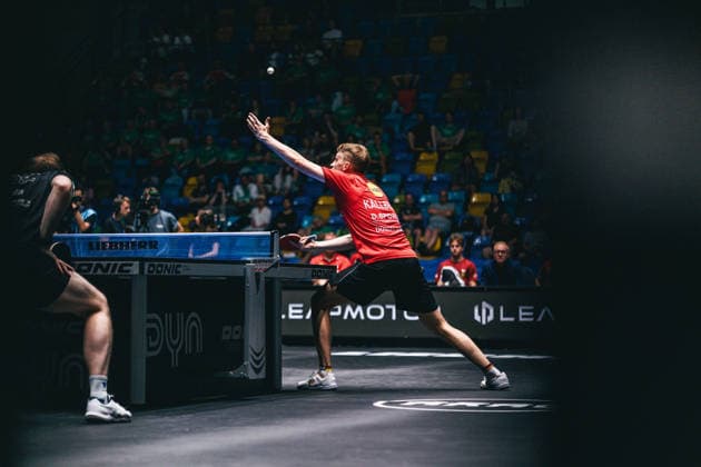 30 05 2026 Table tennis, men, TTBL, Bundesliga, playoff, Final Four, 1 FC Saarbrücken, Borussia Düsseldorf, TTC Schwalbe Bergneustadt, SV Werder Bremen, semi-final Anton Källberg Düsseldorf Frankfurt am Main, Süwag Energi Hessen Germany P1092409-2