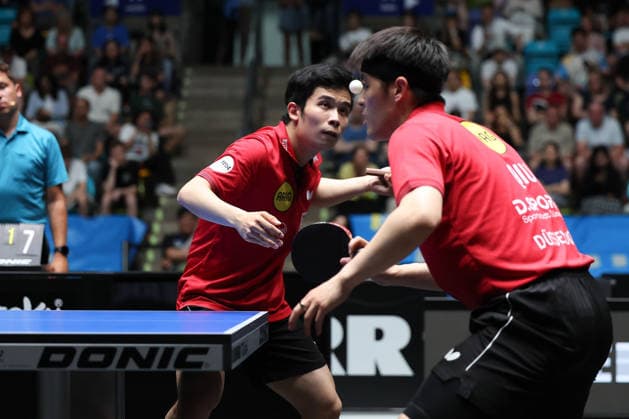 Yongyin Li CHN,Borussia Duesseldorf and Dang Qiu GER, Borussia Duesseldorf during the semifinal matches Borussia Düsseldorf TTC Schwalbe of the Liebherr TTBL Final4 at the Süwag Energie ARENA on May 30, 2026, in Frankfurt, Germany Copyright: JoaquimxFerreira