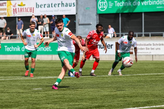 Soccer Switzerland Promotion League 2025 2026 Last matchday, 30 05 2026 SC Kriens vs FC Bavois Kleinfeld Kriens, Switzerland Penalty shot Nando Toggenburger Kriens Stadium Kleinfeld Lucerne Switzerland Copyright: xAmiirxAmedjouax