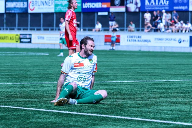 Football Switzerland Promotion League 2025 2026 Last matchday, 30 05 2026 SC Kriens vs FC Bavois Kleinfeld Kriens, Switzerland Nico Siegrist on the ground after a slip Kriens Stadium Kleinfeld Lucerne Switzerland Copyright: xAmiirxAmedjouax