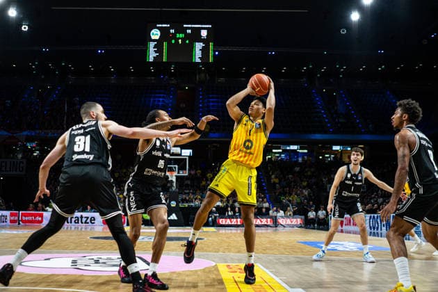 Jack Kayil Alba Berlin, 7 with a throw attempt 30 05 2026, Alba Berlin vs Bamberg Baskets, Basketball, BBL, Max Schmeling Halle, Berlin DFL regulations prohibit any use of photographs as image sequences and or quasi video Copyright: HMBxMedia xFinnxWeidmann