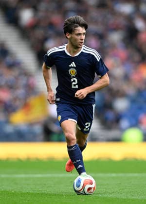 Glasgow, Scotland, 30th May 2026. Aaron Hickey of Scotland during the Scotland vs Curacao International Friendly, Länderspiel, Nationalmannschaft match at Hampden Park, Glasgow. Picture credit should read: Neil Hanna Sportimage EDITORIAL USE ONLY. No use with unauthorised audio, video, data, fixture lists, club league logos or live services. Online in-match use limited to 120 images, no video emulation. No use in betting, games or single club league player publications. SPI_088_NH_Scotland_Curacao SPI-4830-0088