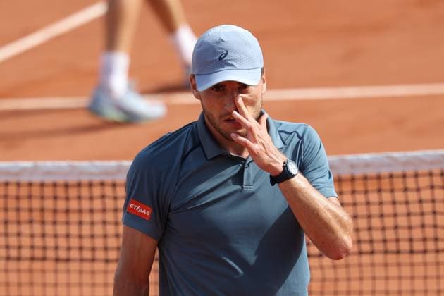Belgian Raphael Collignon reacts during a third round match between Italian Arnaldi and Belgian Collignon, in the men s singles at the Roland Garros French Open tennis tournament, in Paris, France, Saturday 30 May 2026. This year s tournament takes place from 18 May to 07 June. VIRGINIExLEFOUR  x175471846x