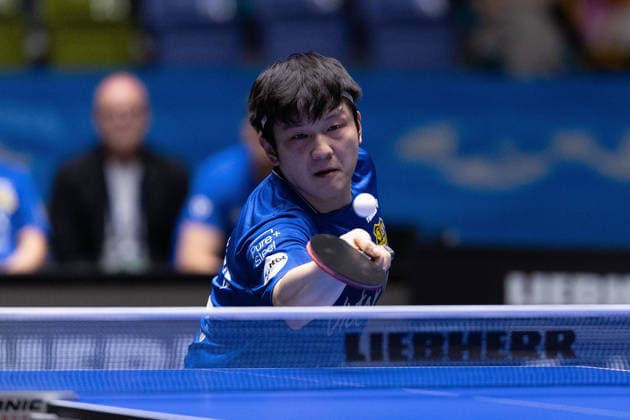 Fan Zhendong CHN 1 FC Saarbruecken TT in action during the semifinal matches Borussia Düsseldorf TTC Schwalbe of the Liebherr TTBL Final4 SV Werder Bremen 1 FC Saarbrücken at the Süwag Energie ARENA on May 30, 2026, in Frankfurt, Germany Copyright: JoaquimxFerreira