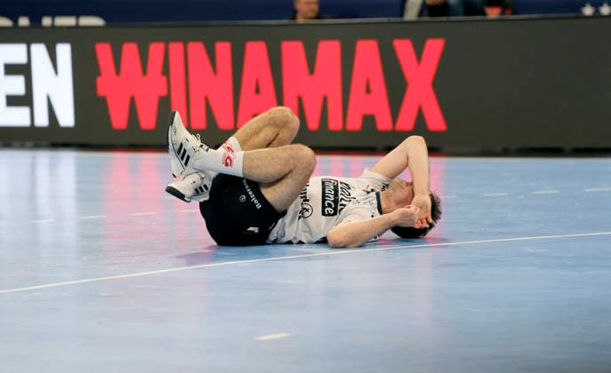 photo devastated Niclas Kirkelokke Flensburg Handball Herren am Sa 30 05 2026 Mens EHF European League , Final Four in Hamburg SG Flensburg Melsungen, Semifinal