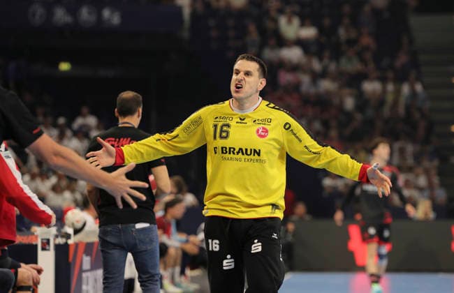 photo Melsungens outstanding goalkeeper Nebojsa SIMIC Mens handball on Sat 30 05 2026 Mens EHF European League , Final Four in Hamburg SG Flensburg Melsungen, semi-final