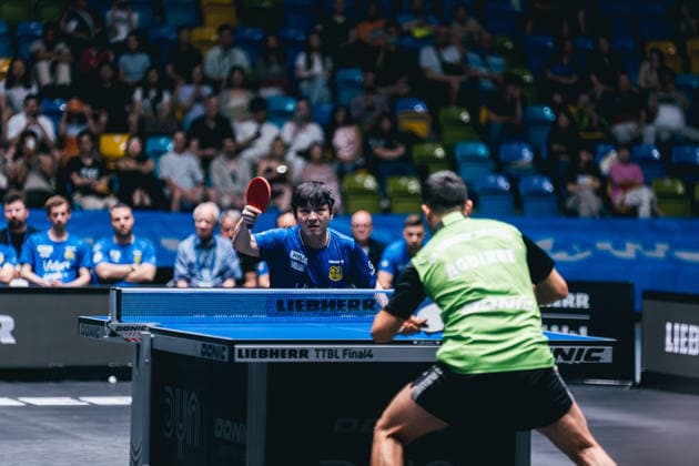 30 05 2026 Table tennis, men, TTBL, Bundesliga, playoff, Final Four, 1 FC Saarbrücken, Borussia Düsseldorf, TTC Schwalbe Bergneustadt, SV Werder Bremen, semi-final Fan Zhendong Saarbrücken Frankfurt am Main, Süwag Energi Hessen Germany P1102793-2