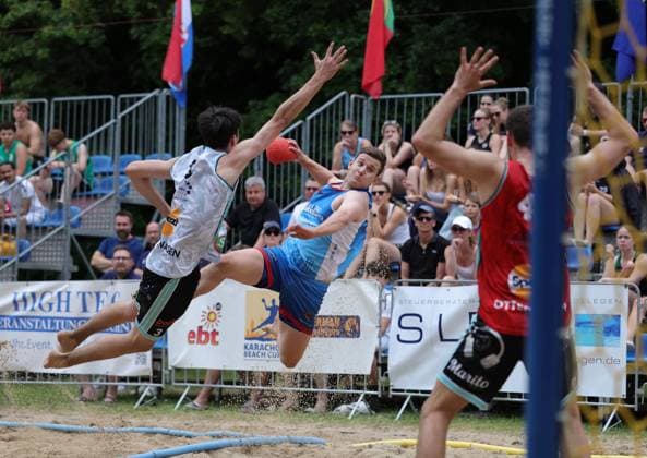 Germany Kelkheim Münster 30 05 2026 Beachhandball Hessen Karacho Beach Cup 2026 Die Otternasen BHC BADG Münster f l Erik Schmid Die Otternasen , Sören Kilp BHC Beach Da Gang Sport Karacho Beach Cup 2026