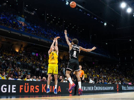 Jonas Mattisseck Alba Berlin, 9 with a throw attempt 30 05 2026, Alba Berlin vs Bamberg Baskets, Basketball, BBL, Max Schmeling Halle, Berlin DFL regulations prohibit any use of photographs as image sequences and or quasi video Copyright: HMBxMedia xFinnxWeidmann