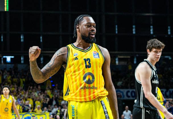J wan Roberts Alba Berlin, 13 cheers after a successful throw 30 05 2026, Alba Berlin vs Bamberg Baskets, Basketball, BBL, Max Schmeling Halle, Berlin DFL regulations prohibit any use of photographs as image sequences and or quasi video Copyright: HMBxMedia xFinnxWeidmann