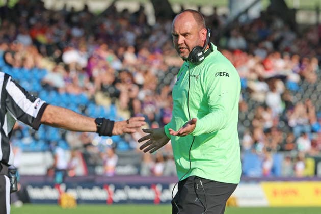 dissatisfied head coach Thomas Gösling Frankfurt Galaxy in discussions with the referees , Frankfurt Galaxy Munich Ravens, American Football, EFA, The European Football Alliance, Season 2026, Bornheimer Hang, 30 05 2026, Frankfurt Bornheimer Hang Germany