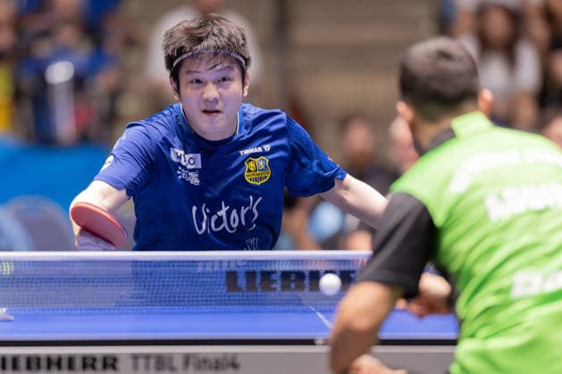 SV Werder Bremen 1 FC Saarbrücken table tennis, Liebherr TTBL semi-final match 2026 Fan Zhendong 1 FC Saarbrücken TT in his match against Marcelo Aguirre Werder Bremen Liebherr TTBL Final4 2026, second semi-final between SV Werder Bremen and 1 FC Saarbrücken table tennis on May 30, 2026 at the Süwag Energie ARENA in Frankfurt am Main , Frankfurt am Main Hessen Germany SÜWAG Arena