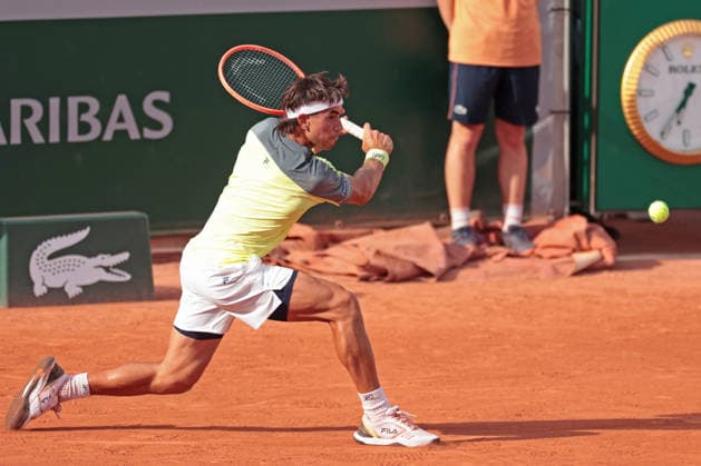 RECORD DATE NOT STATED 30th May 2026; Roland Garros, Paris, France; 2026 French Open Tennis, Day 12; Francisco Comesana (ARG) backhand against Matteo Berrettini (ITA) JonxBromley