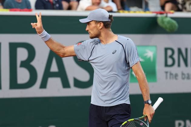 Belgian Raphael Collignon reacts during a third round match between Italian Arnaldi and Belgian Collignon, in the men s singles at the Roland Garros French Open tennis tournament, in Paris, France, Saturday 30 May 2026. This year s tournament takes place from 18 May to 07 June. VIRGINIExLEFOUR  x175489579x
