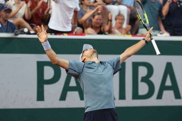 Belgian Raphael Collignon reacts during a third round match between Italian Arnaldi and Belgian Collignon, in the men s singles at the Roland Garros French Open tennis tournament, in Paris, France, Saturday 30 May 2026. This year s tournament takes place from 18 May to 07 June. VIRGINIExLEFOUR  x175489853x
