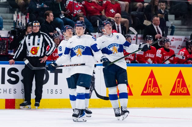 ZURICH, SWITZERLAND - MAY 30: Konsta Helenius (Finland, 94) during his 3:2 goal celebration during the Half Finals - Match 62 between Canada and Finland at the IIHF Ice hockey, Eishockey World Championship, WM, Weltmeisterschaft 2026, Swiss Life Arena on May 30, 2026 in Zurich, Switzerland. Zurich Switzerland Copyright: xTimoxSteinx
