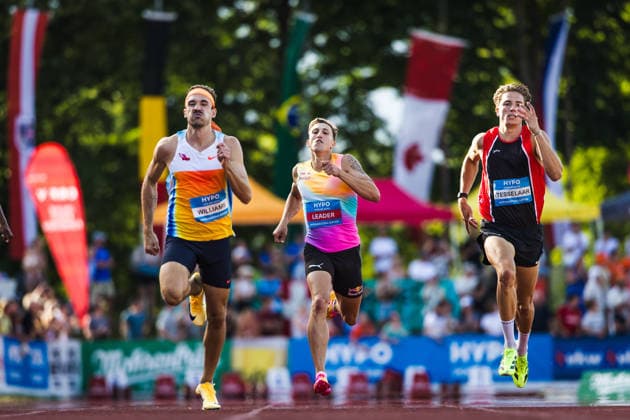51 Hypomeeting, Goetzis AT , 30 05 2026 GOETZIS, SWITZERLAND MAY 30 left to right Harrison WILLIAMS of the USA, Simon EHAMMER of Switzerland, Jeff TESSELAAR of the Netherlands compete in the 400 m of the mens decathlon at the 51 Hypomeeting, Goetzis AT on May 30, 2026 in Goetzis, Switzerland Copyright: xBEAUTIFULxSPORTS UlfxSchillerx