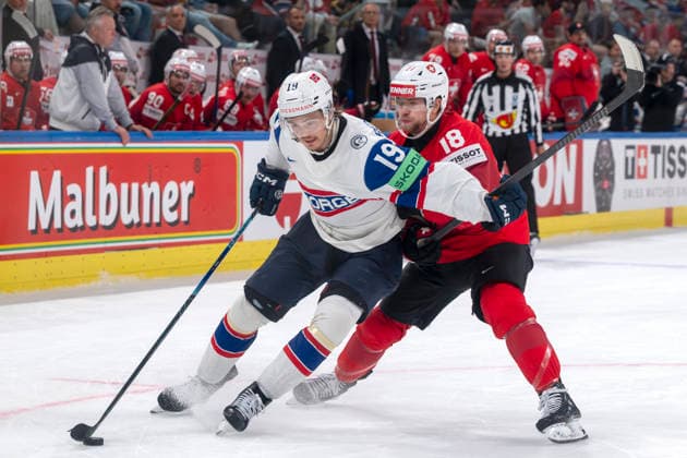 OSTREM SALSTEN Havard, NOR, re Sven Jung, SUI, Switzerland Norway, semi-final, Ice Hockey World Championship, Zurich 30 05 2026