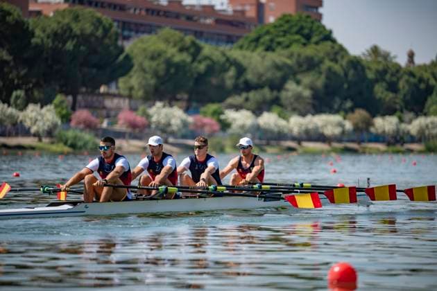 Seville, Spain. 30 May 2026. Rowers Manel Balastegui, Igor Teixidor Buch, Gonzalo Garcia Ferrero and Jordi Jofre I Senciales (Spain) ahead of the M4x Men s Quadruple Sculls Semifinal 2 Race at the World Rowing Cup 1 2026 at CEAR La Cartuja. Copyright: xDavidxSarmientox xVWPicsx DSG-0857