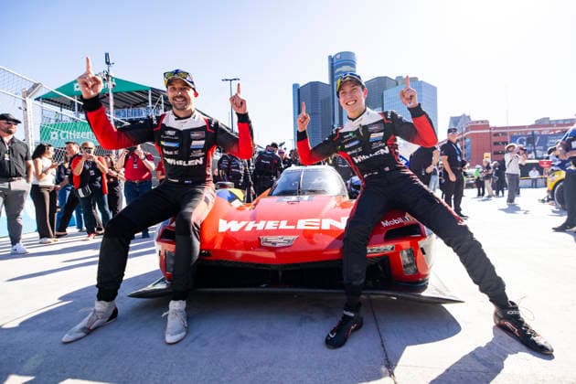 AUTO - IMSA - DETROIT SPORTS CAR CLASSIC 2026 31 AITKEN Jack (gbr), BAMBER Earl (nzl), Cadillac Whelen, Cadillac V-Series.R, celebrating their win during the Chevrolet Detroit Sports Car Classic, 5th round of the 2026 2026 IMSA SportsCar Championship, on the Streets of Detroit, from May 29 to 31, 2026 in Detroit, Michigan, United States of America - DetroitUnited States  Copyright: xJULIENxDELFOSSEx