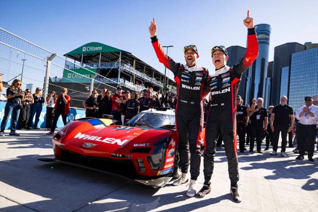 AUTO - IMSA - DETROIT SPORTS CAR CLASSIC 2026 31 AITKEN Jack (gbr), BAMBER Earl (nzl), Cadillac Whelen, Cadillac V-Series.R, celebrating their win during the Chevrolet Detroit Sports Car Classic, 5th round of the 2026 2026 IMSA SportsCar Championship, on the Streets of Detroit, from May 29 to 31, 2026 in Detroit, Michigan, United States of America - DetroitUnited States  Copyright: xJULIENxDELFOSSEx