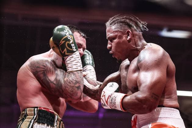 Belgian boxer Ryad Merhy pictured in action during the WBC world bridgerweight (super cruiserweight) championship boxing match between Belgian Merhy and South African Lerena, at the Charleroi boxing gala, Saturday 30 May 2026, in Charleroi. BRUNOxFAHY  x175506134x