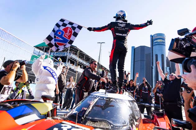 AUTO - IMSA - DETROIT SPORTS CAR CLASSIC 2026 AITKEN Jack (gbr), Cadillac Whelen, Cadillac V-Series.R, portrait celebrating his win during the Chevrolet Detroit Sports Car Classic, 5th round of the 2026 2026 IMSA SportsCar Championship, on the Streets of Detroit, from May 29 to 31, 2026 in Detroit, Michigan, United States of America - DetroitUnited States  Copyright: xJULIENxDELFOSSEx