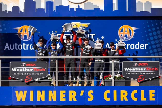 AUTO - IMSA - DETROIT SPORTS CAR CLASSIC 2026 Podium, 10 TAYLOR Ricky (usa), ALBUQUERQUE Filipe (prt), Cadillac Wayne Taylor Racing, Cadillac V-Series.R, 31 AITKEN Jack (gbr), BAMBER Earl (nzl), Cadillac Whelen, Cadillac V-Series.R, 25 ENG Philipp (aut), WITTMANN Marco (deu), BMW M Team WRT, BMW M Hybrid V8, portrait during the Chevrolet Detroit Sports Car Classic, 5th round of the 2026 2026 IMSA SportsCar Championship, on the Streets of Detroit, from May 29 to 31, 2026 in Detroit, Michigan, United States of America - DetroitUnited States  Copyright: xJULIENxDELFOSSEx