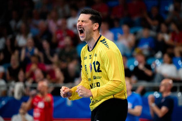 Bietigheim HBL 25 26 SG BBM Bietigheim VfL Potsdam Torhueter Maximilian Grundmann Potsdam Jubel Freude Emotion Bietigheim Bissingen Egetrans Arena Baden Württemberg Germany