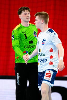 Bietigheim HBL 25 26 SG BBM Bietigheim VfL Potsdam Torhueter Frederik Höler Hoeler Potsdam , Jan Grüner Gruener Potsdam Bietigheim Bissingen Egetrans Arena Baden Württemberg Germany