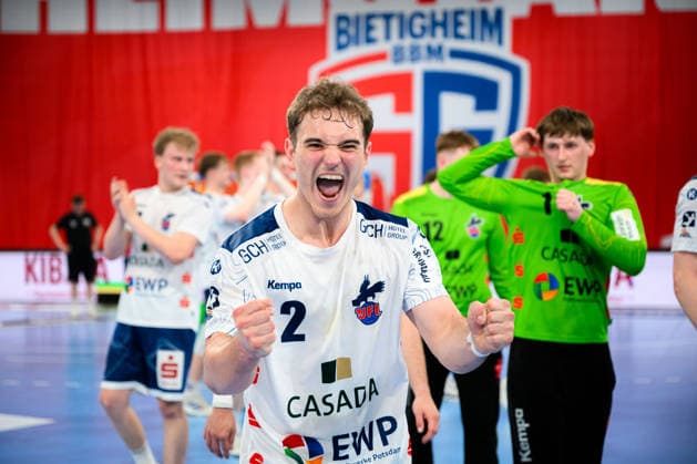 Bietigheim HBL 25 26 SG BBM Bietigheim VfL Potsdam Florian Budde Potsdam Jubel Freude Emotion Bietigheim Bissingen Egetrans Arena Baden Württemberg Germany