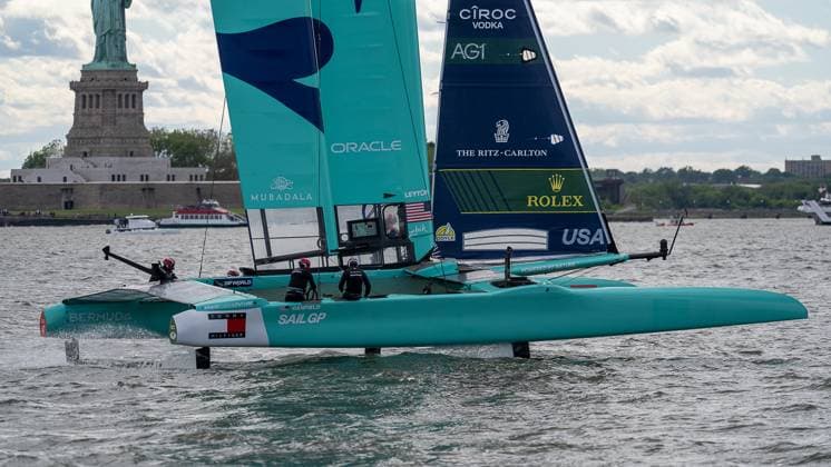 RECORD DATE NOT STATED Mubadala New York SailGP Kicks Off as Spain Takes Early Lead on Opening Day (SPO) Mubadala New York SailGP Kicks Off as Spain Takes Early Lead on Opening Day. May 30,2026, Governors Island, New York, USA: Team USA races across the Hudson River during the opening day of the Mubadala New York Sail Grand Prix on Saturday. Credit: Jorge Estrellado Thenews2(Foto: Jorge Estrellado Thenews2 imago images) SPO  Copyright: xJorgexEstrelladox