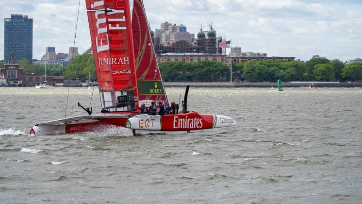 RECORD DATE NOT STATED Mubadala New York SailGP Kicks Off as Spain Takes Early Lead on Opening Day (SPO) Mubadala New York SailGP Kicks Off as Spain Takes Early Lead on Opening Day. May 30,2026, Governors Island, New York, USA: Team Great Britain competes during the opening day of the Mubadala New York Sail Grand Prix on the Hudson River on Saturday. Jorge Estrellado Thenews2(Foto: Jorge Estrellado Thenews2 imago images) SPO  Copyright: xJorgexEstrelladox