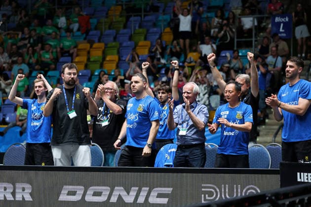 Nicolas Barrois celebrates victory Darko Jorgic FC Saarbrücken TT GER Frankfurt TTBL Liebherr Final Four FC Saarbruecken vs SV Werder Bremen, Table Tennis Suewag Energie Arena 30 05 2026 GER Frankfurt TTBL Liebherr Final Four Table Tennis Suewag Energie Arena FC Saarbruecken vs SV Werder Bremen German Championship 30 05 2026 Frankfurt Copyright: xEibner-Pressefoto JoergxHirschx EP_JHH