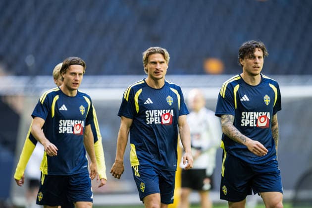 260531 Mattias Svanberg, Carl Starfelt and Victor Nilsson Lindelöf of the Swedish national football team at a training session on May 31, 2026 in Stockholm Photo Jonathan Näckstrand BILDBYRAN COP 94 JN0277 fotboll football soccer fotball landskamp träning practice training sverige sweden sverige a FIFA world cup VM bbeng  Copyright: JONATHANxNÄCKSTRAND BB260531JN005