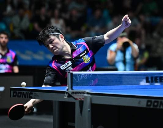 Olympic champion Fan Zhendong in the final of the TTBL Final Four in Frankfurt The Chinese Olympic champion Fan Zhendong from 1 FC Saarbrücken TT in action against Borussia Düsseldorf in the final of the TTBL Final Four in Frankfurt am Main at the Süwag Energie Arena on May 31, 2026 Frankfurt am Main Hessen Germany