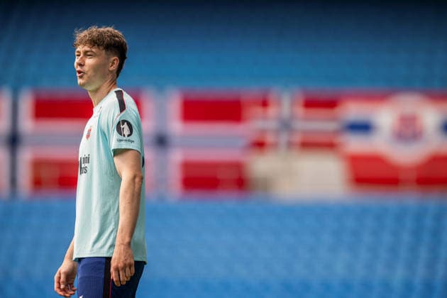 260531 Jorgen Strand Larsen of the Norwegian national football team during a training session on May 31, 2026 in Oslo Photo Vegard Grott BILDBYRAN kod VG VG0931 bbeng fotball football soccer fotboll fifa world cup vm fotball vm norge norway trening träning training practice precamp pre camp  Copyright: VEGARDxGRoTT BB260531VG010