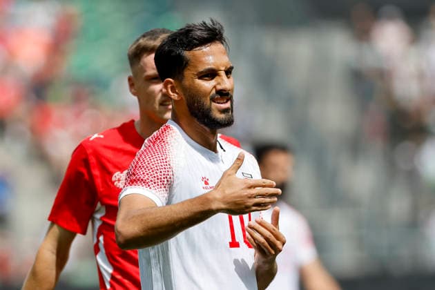 Musa Al Tamari Jordan, 10 , Facial expression, Facial expression, Emotion , Switzerland, Football, Friendly match, Switzerland vs Jordan, 31 05 2026, St Gallen Kybunpark Hessen Switzerland Copyright: xGrantxHubbsx