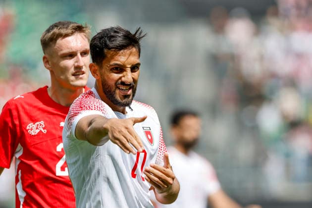 Musa Al Tamari Jordan, 10 , Facial expression, Facial expression, Emotion , Switzerland, Football, Friendly match, Switzerland vs Jordan, 31 05 2026, St Gallen Kybunpark Hessen Switzerland Copyright: xGrantxHubbsx