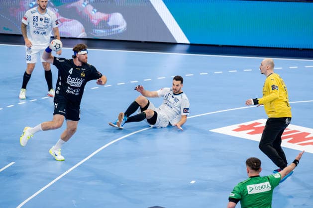 Hamburg, 31 05 2026, Handball, Men, EHF European League Men 2025 26, Match for 3rd place, Montpellier HB SG Flensburg Handewitt Johannes Golla SG Flensburg Handewitt, 4 on goal throw