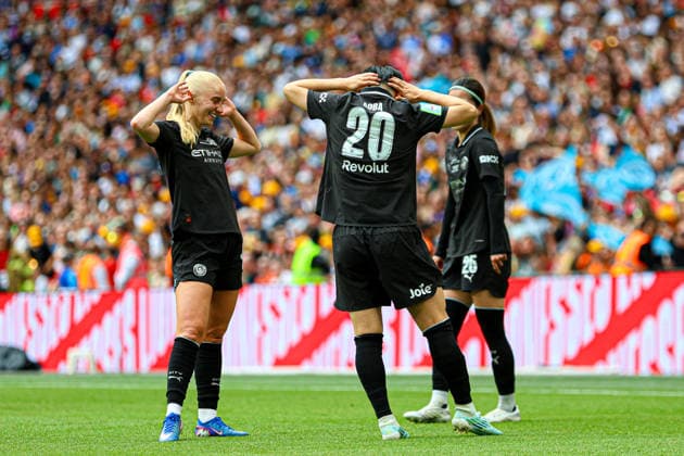 LONDON, ENGLAND - May 31: Aoba Fujino of Manchester City celebrates scoring the third goal during the Adobe Womens FA Cup Final match between Brighton and Hove Albion and Manchester City at Wembley Stadium, May 31 in London, England Copyright: xNataliexMincher SPPx Sportspressphoto_SPR157826