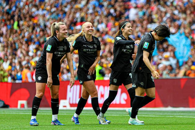 LONDON, ENGLAND - May 31: Aoba Fujino of Manchester City celebrates scoring the third goal during the Adobe Womens FA Cup Final match between Brighton and Hove Albion and Manchester City at Wembley Stadium, May 31 in London, England Copyright: xNataliexMincher SPPx Sportspressphoto_SPR157832