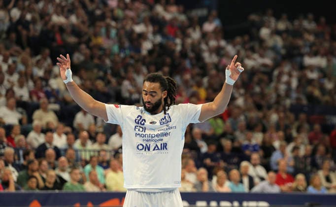 photo skeptical face at Hugo Bryan MONTE dos SANTOS Montpellier Handball Men on Sun 31 05 2026 Mens EHF European League , Final Four in Hamburg SG Flensburg Montpellier HB Match for 3rd place